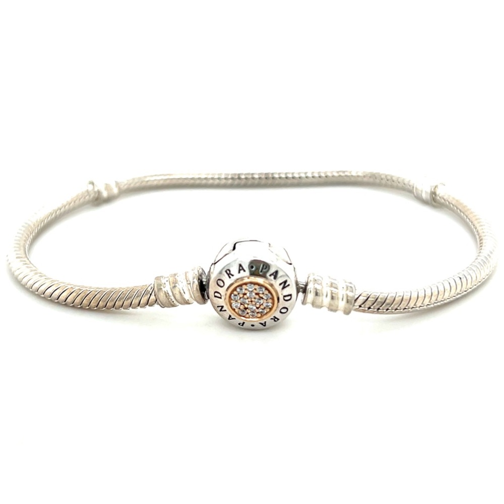 Pandora Two-Tone Pave Cz Signature Clasp Bracelet - Picture 1 of 5